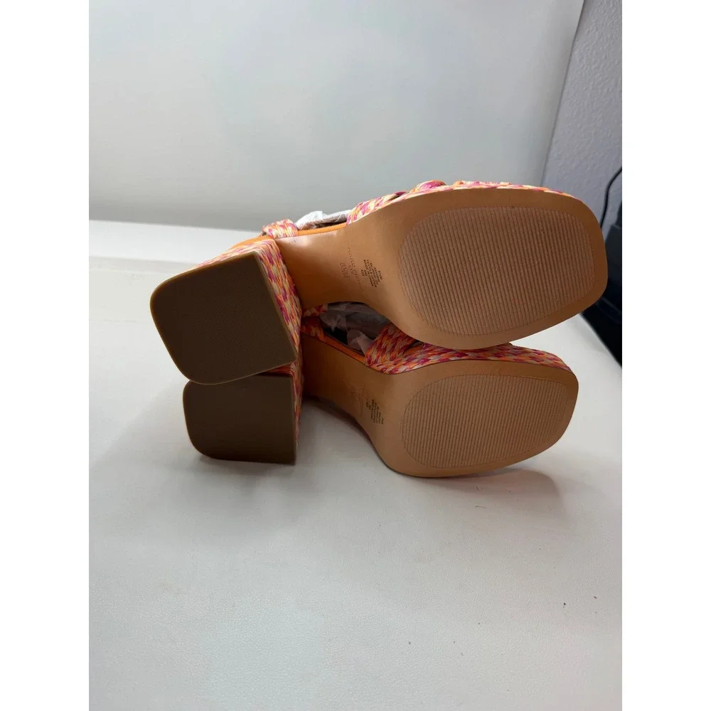 Marc Fisher LTD Janie Pink Orange Woven Block Heel Sandals 8.5M NEW
